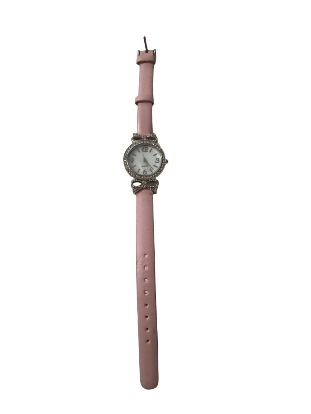 Pink Rhinestone Bow Quartz Wristwatch Silver Tone Women's Fashion Watch